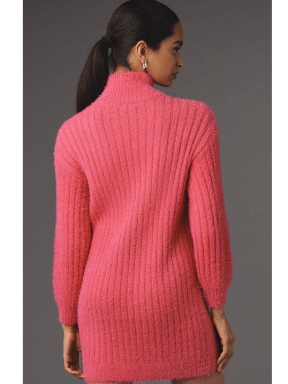 Flat White by Anthropologie Pink Ribbed Sweater Dress size M Preppy Soft - Picture 3 of 7